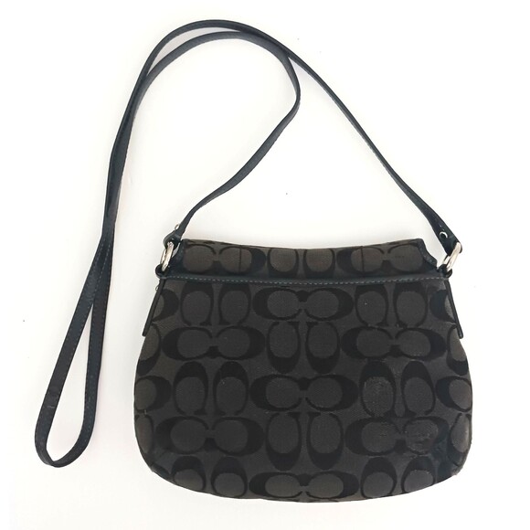 Coach Buckle Flap Front Blk Logo Jacquard Crossbody Patent Strap/Trim 9X6.5 - Picture 3 of 11